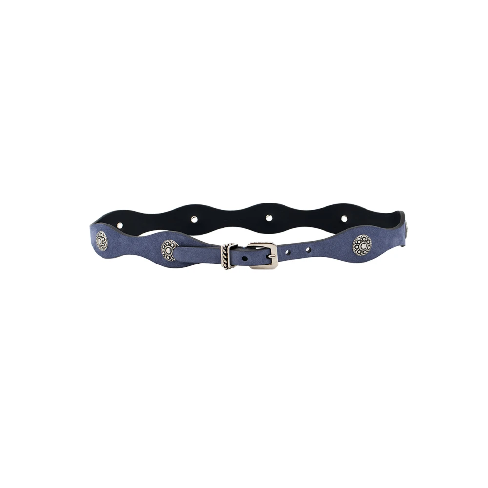 Etro Blue Belts, Female, 80 Cm, Leather Belt With Jewel Studs