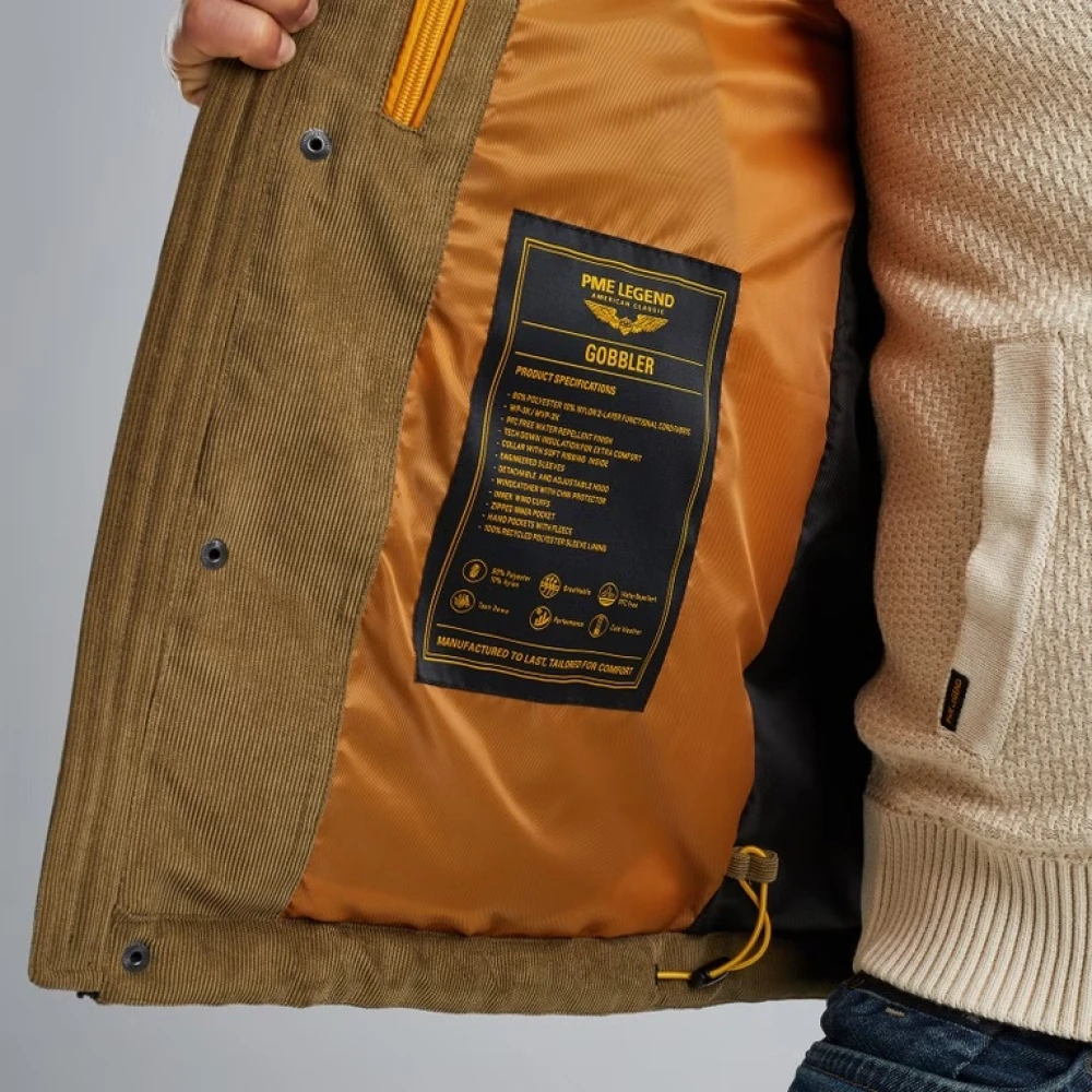 PME Legend Corduroy Gobbler Jack met Verstelbare Capuchon Beige Heren