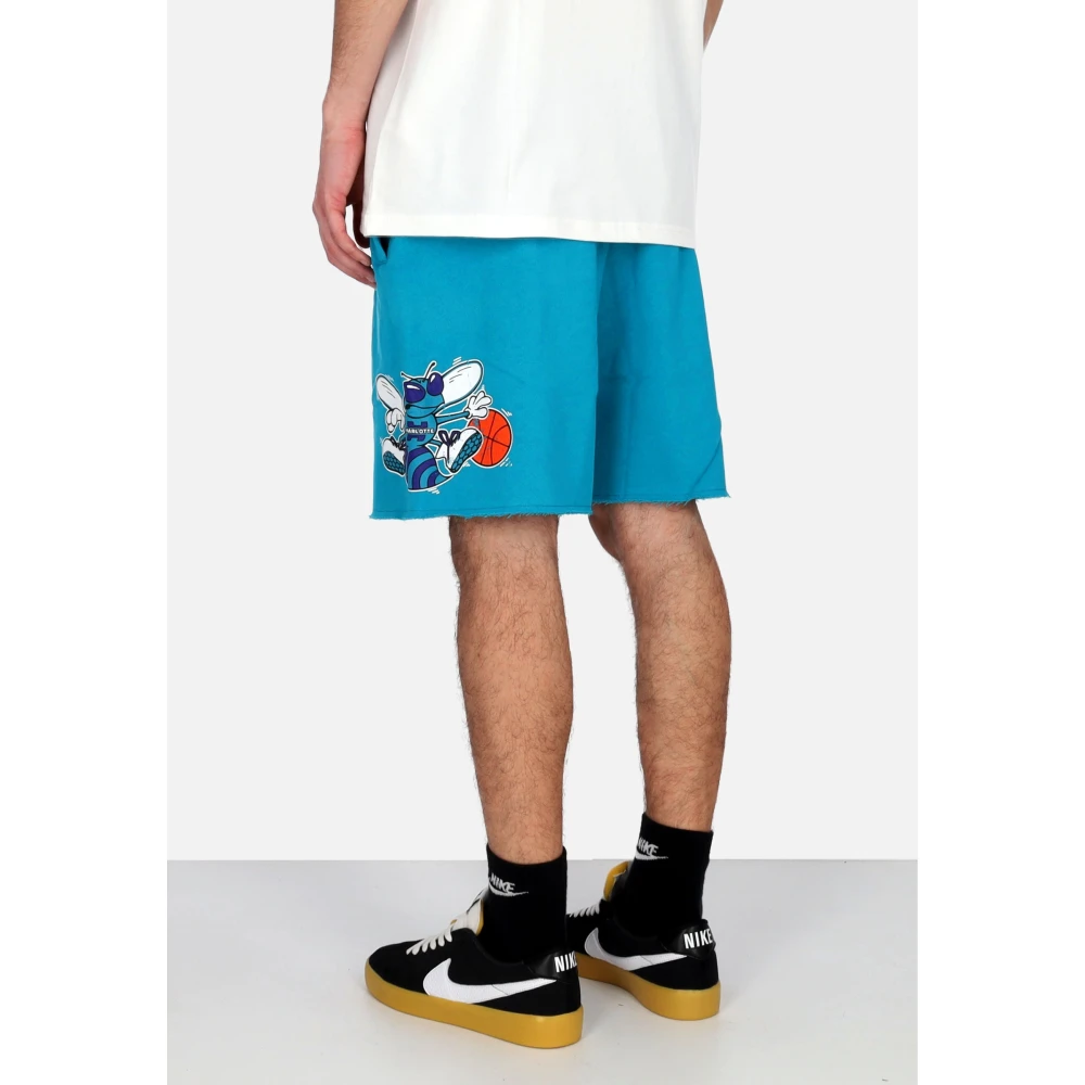 Mitchell & Ness NBA Postgame Vintage Logo Fleece Shorts Blue Heren