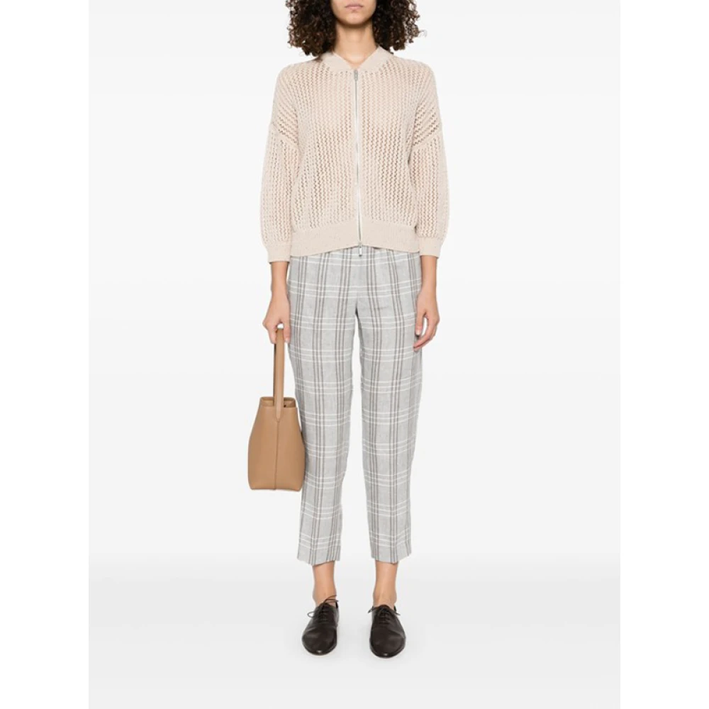PESERICO Lichtgrijze Geruite Broek met Kralentrim Gray Dames