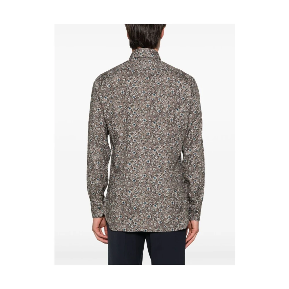 Barba Bloemenprint Katoenen Overhemd Brown Heren