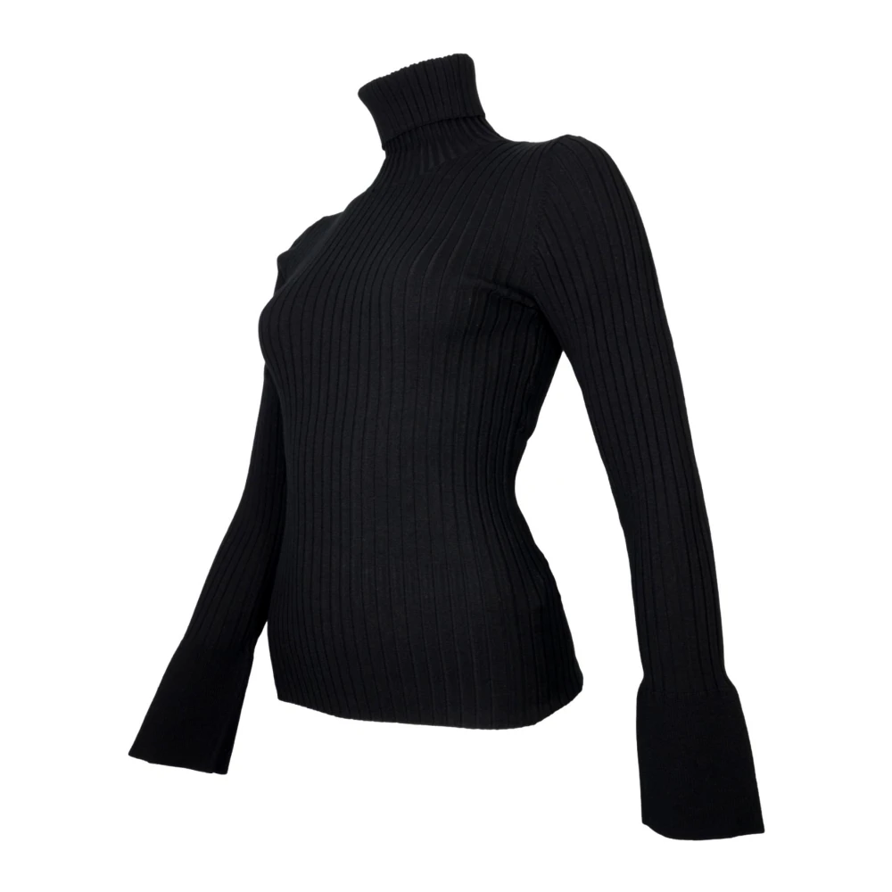 Kaos Geribbelde coltrui zwart Black Dames