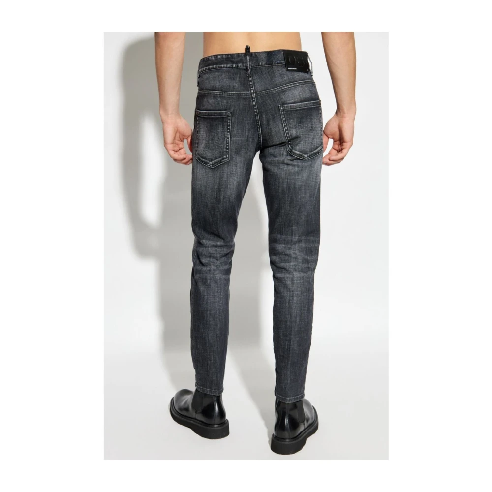 Dsquared2 Zwarte Vervaagde Stretch Katoenen Jeans Black Heren