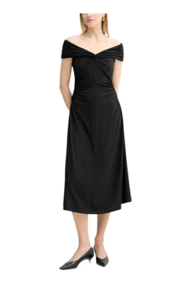 Stretch Viscose Off-The-Shoulder Midi Dress