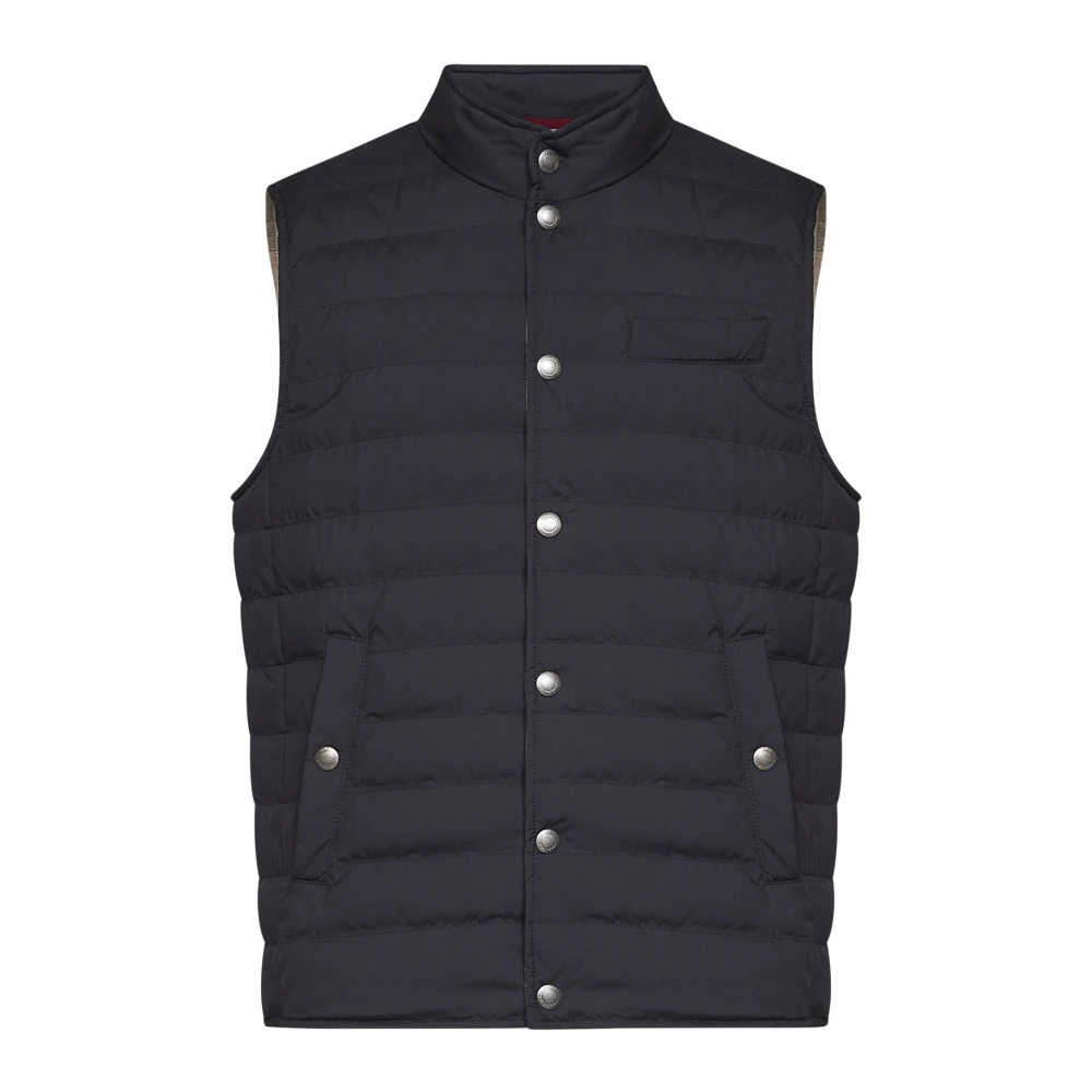 Brunello Cucinelli Blue Waistcoats, Male, S, Quilted Snap-Button Vest