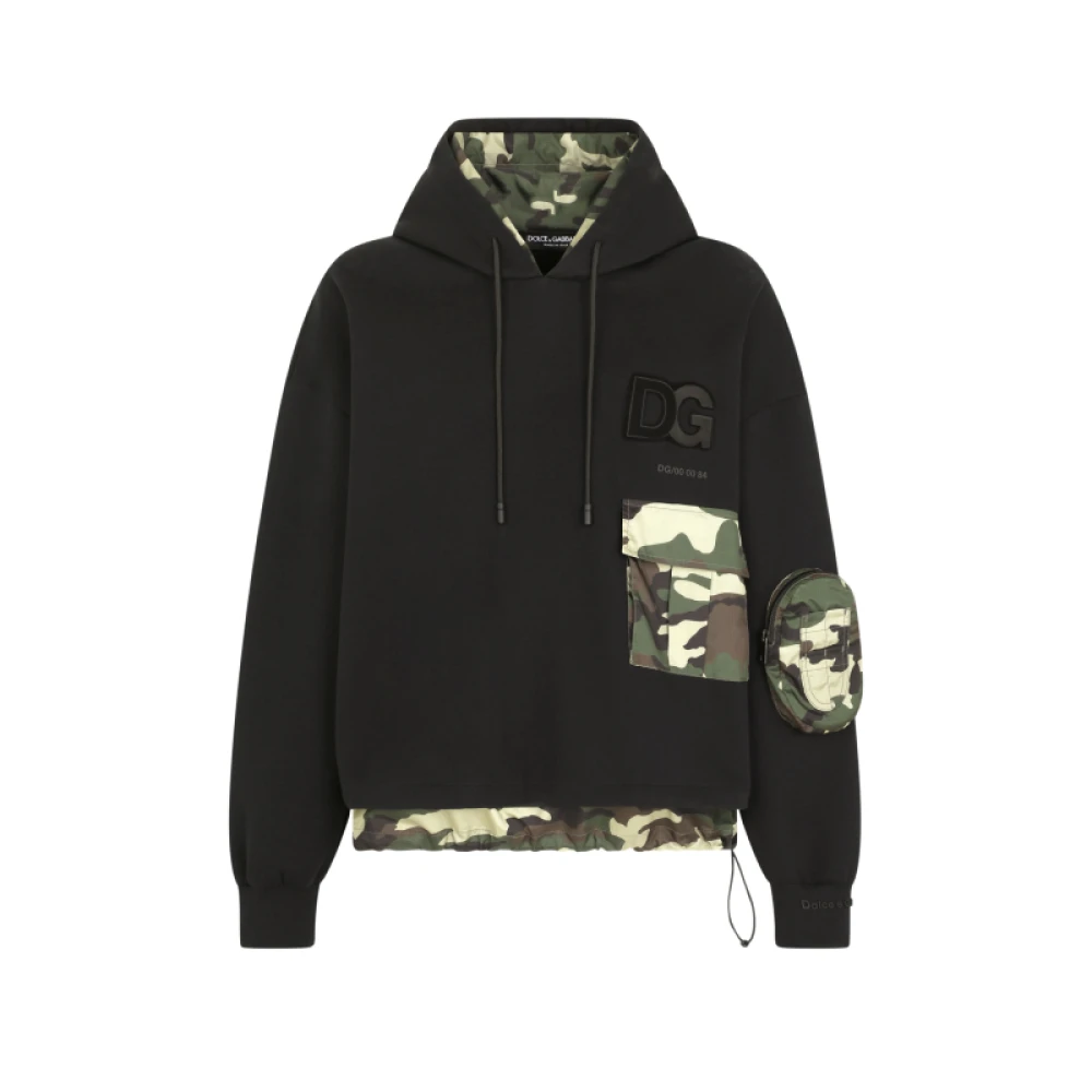 Dolce & Gabbana Svart Camouflage Hoodie med Oversized Passform Black, Herr