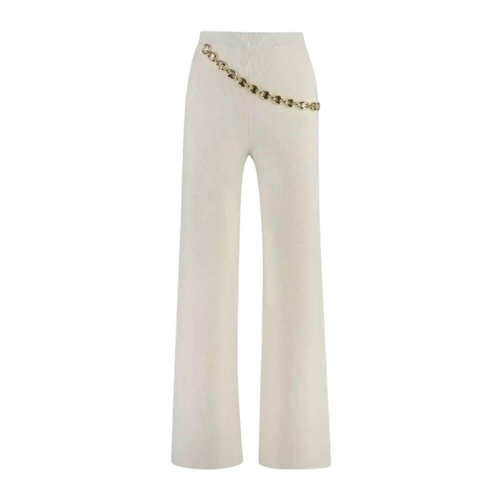 Rabanne Women's White Wide Trousers, S, Chainmail-Detailed Straight Leg Trousers