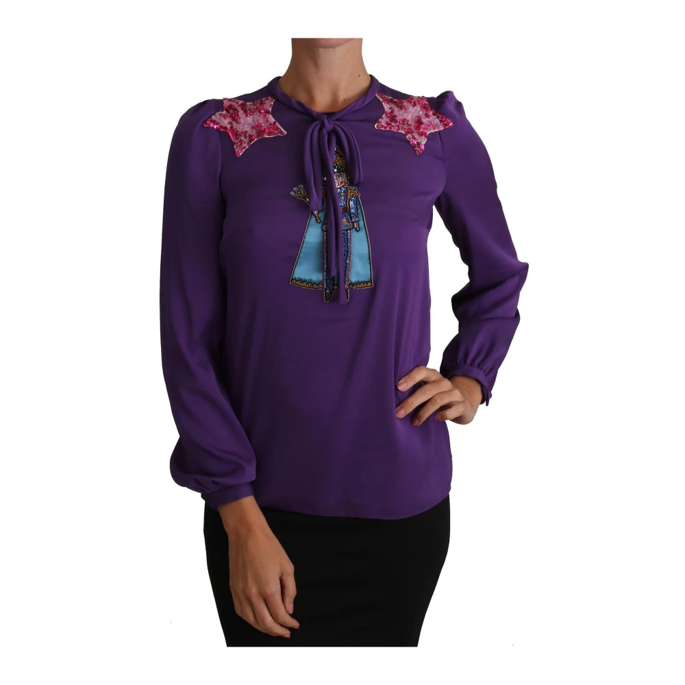 Dolce & Gabbana Women's Purple Sequin Silk Blouse