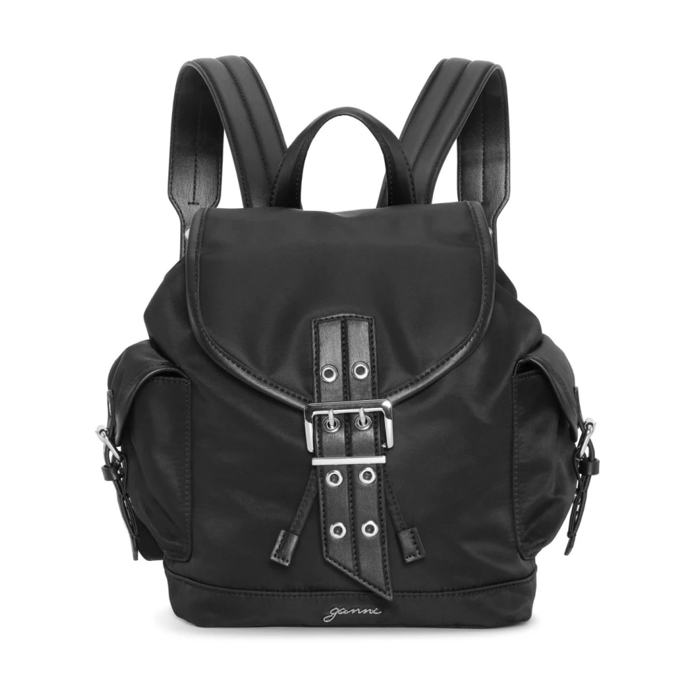 Ganni Women's Black Backpacks, One Size, Drawstring Backpack