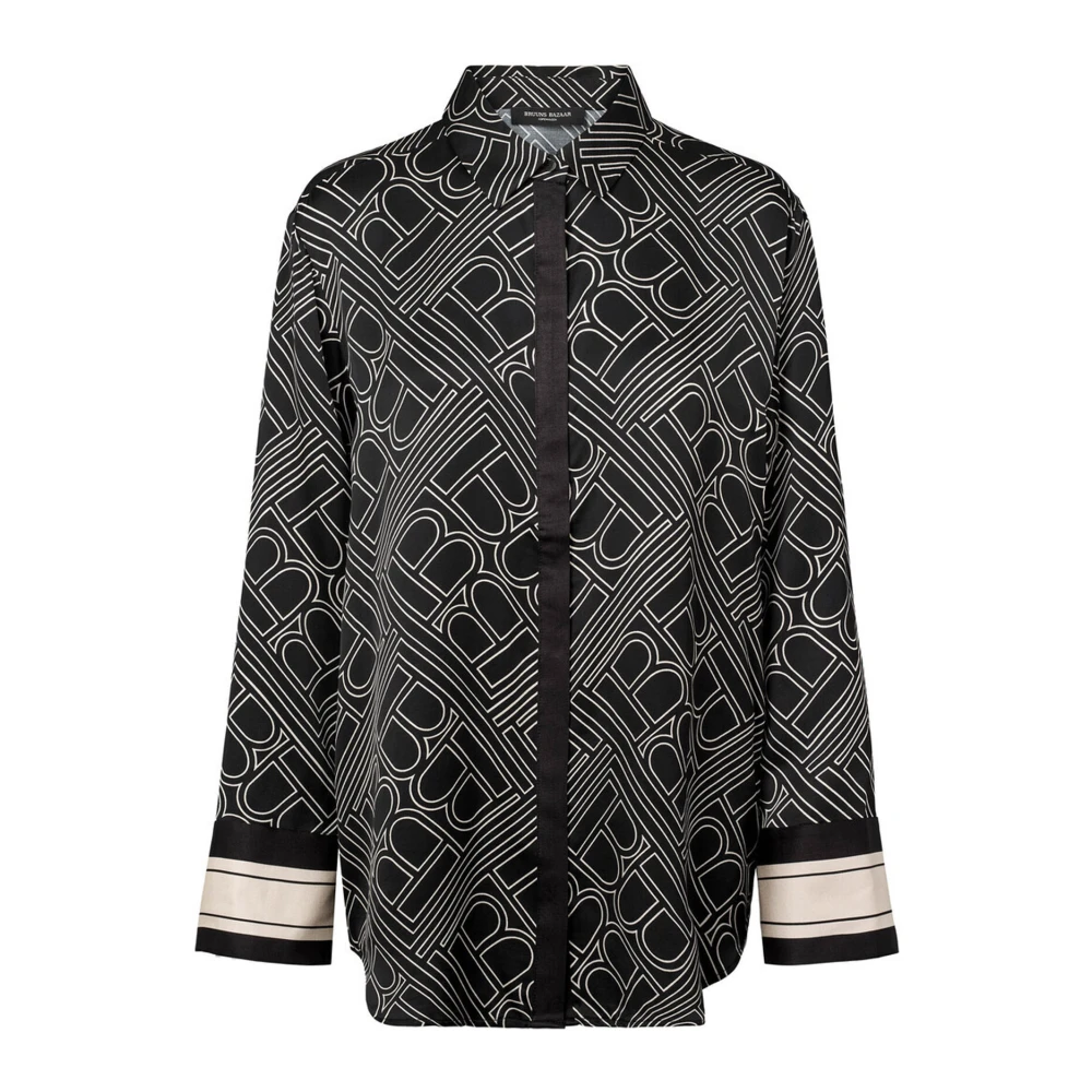 Bruuns Bazaar Overhemd Blouse met Donker Logo Print Black Dames