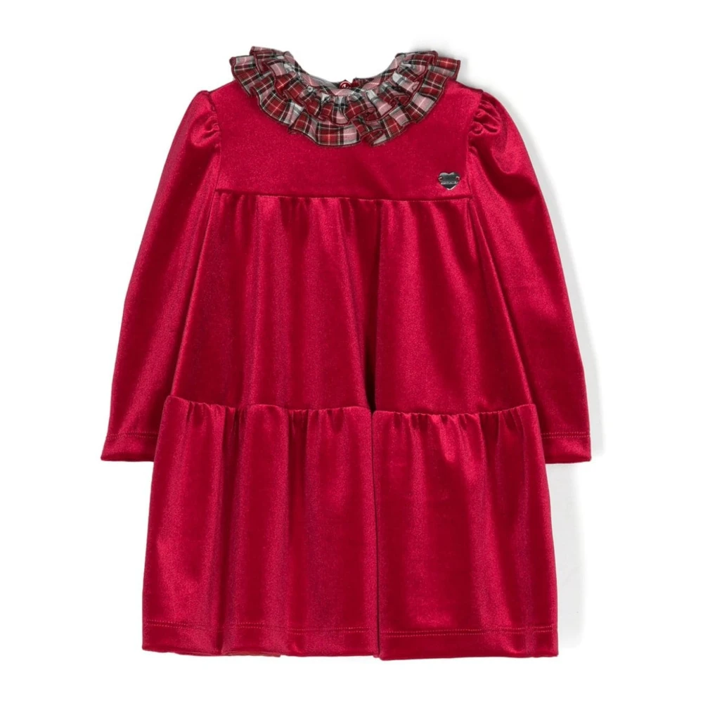 Monnalisa Girls Red Dresses, 18 M, Velvet Dress With Silver Logo