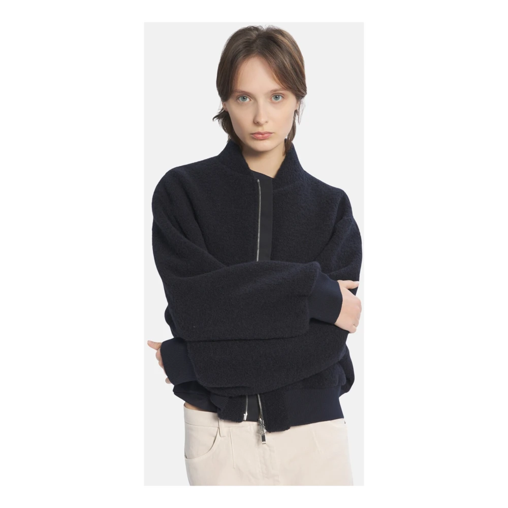 Barena Venezia Geribbelde wollen bomberjack met rits Blue Dames