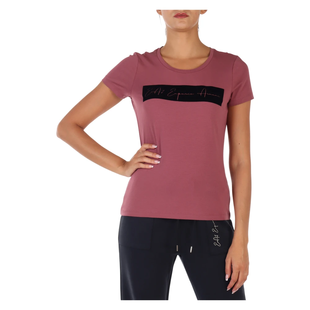 Emporio Armani EA7 Katoenen en Modale Logo T-shirt Pink Dames