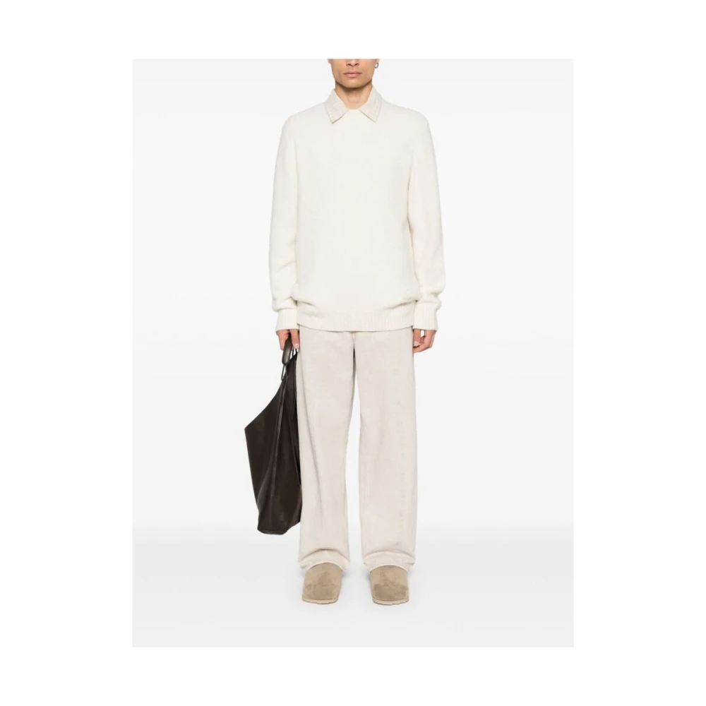 Laneus Alpaca Wol Gebreide Trui White Heren