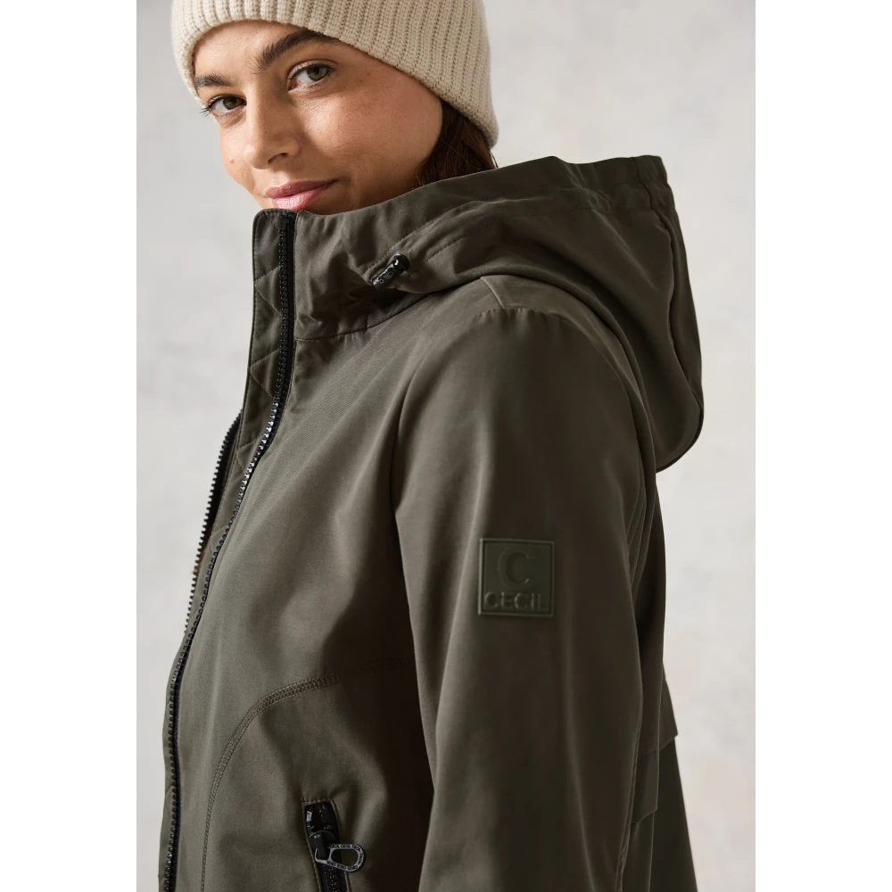 cecil Katoenen Jas met Capuchon en Rits Green Dames