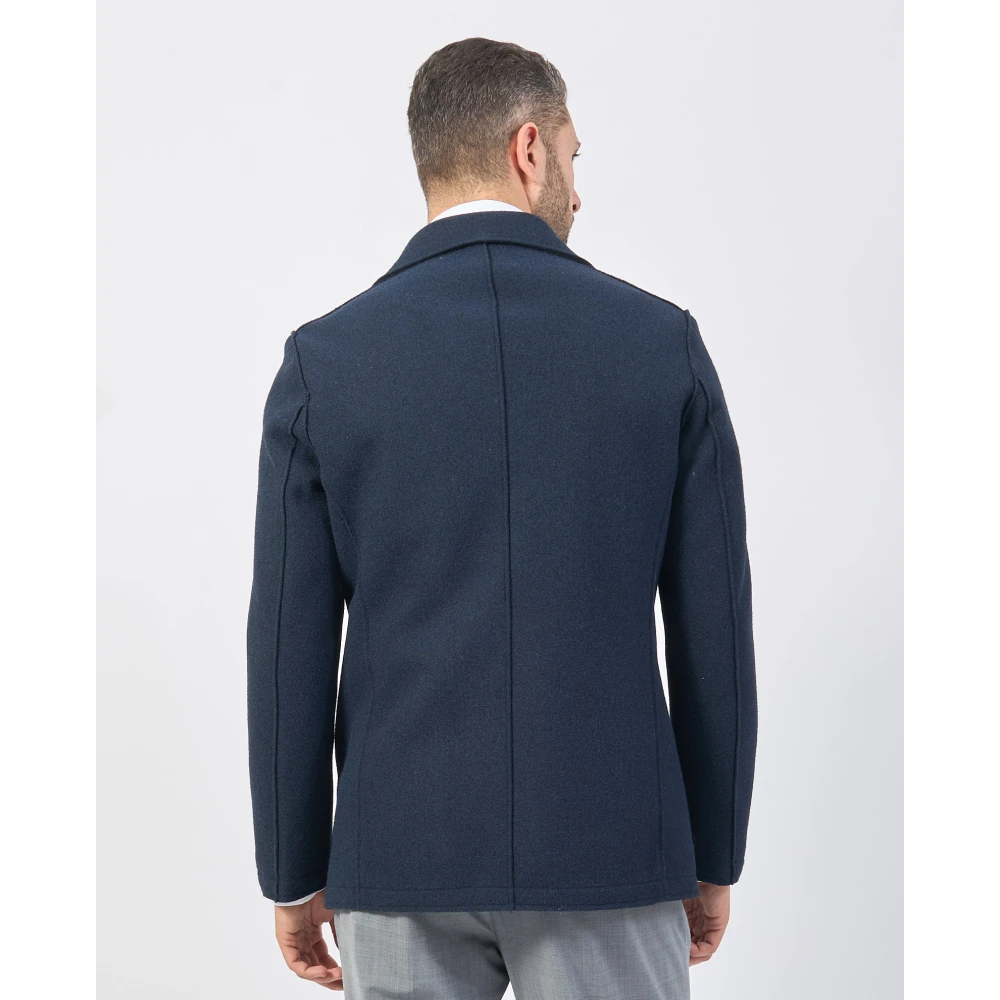 Mulish Blauwe dubbelrijige jas met zakken Blue Heren