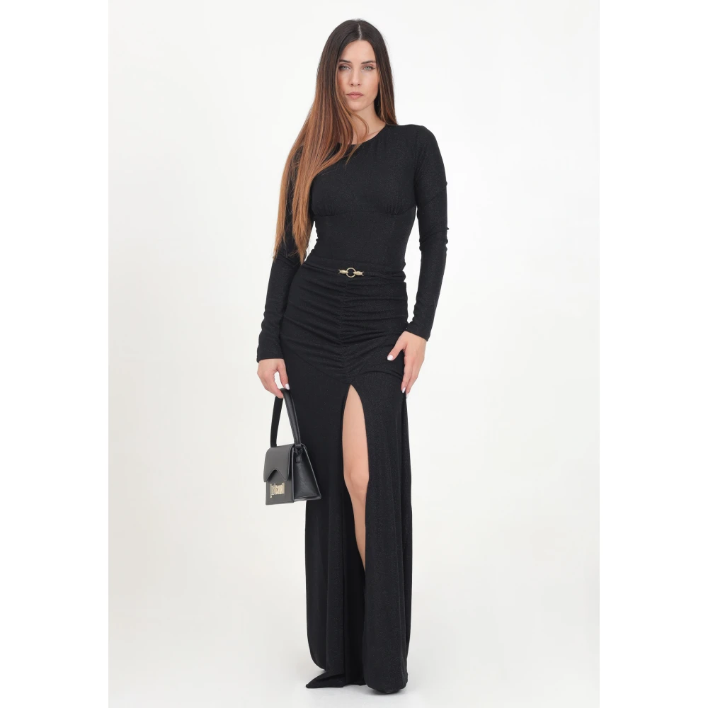 Just Cavalli Zwarte Lurex Midi Rok met Slang Detail Black Dames