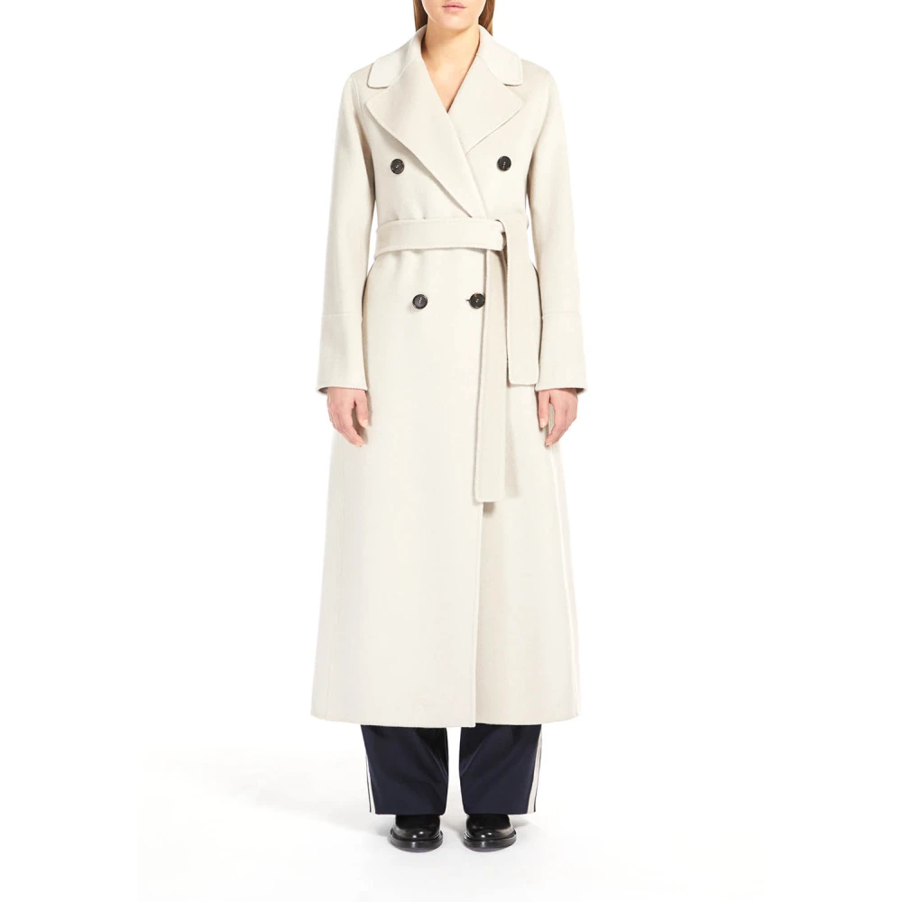 Max Mara Beige Wol Double-Breasted Lange Jas Beige Dames