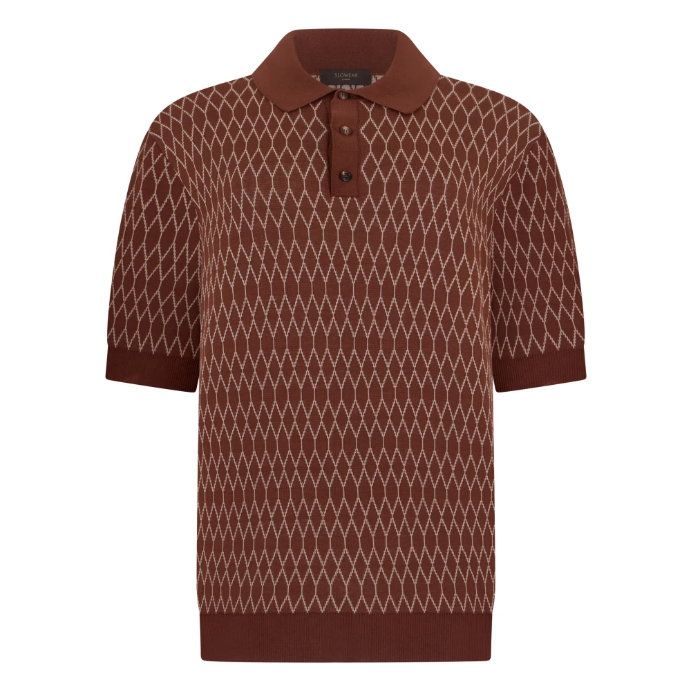 Slowear Men's Brown Cotton Knit Polo - Polo Shirts - Xl - Tops