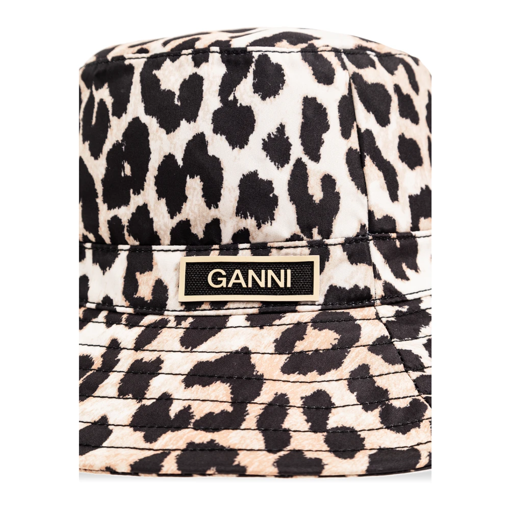 Ganni Bucket hoed met luipaardprint Beige Dames