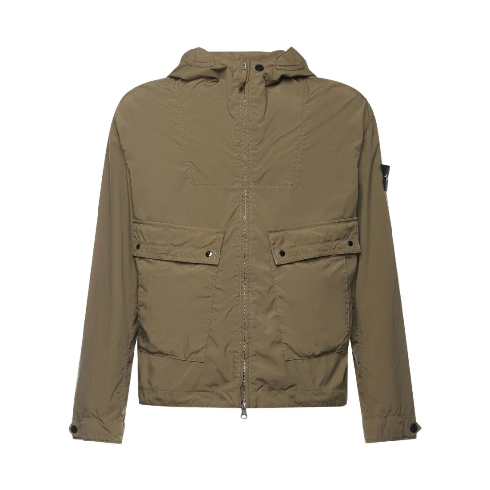 Stone Island Green Light Jackets, Male, Xl, Lightweight Hooded Jacket