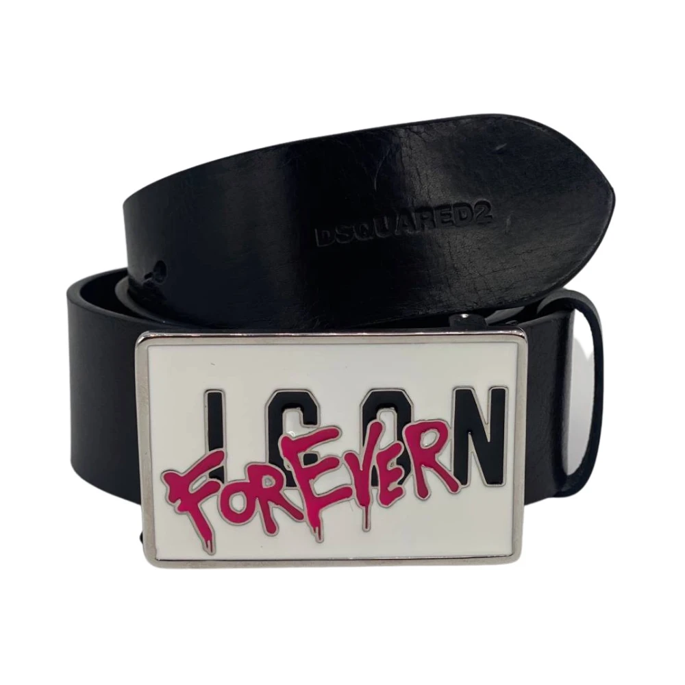 Dsquared2 Black Belts, Female, 85 Cm, Icon Forever Plaque Belt