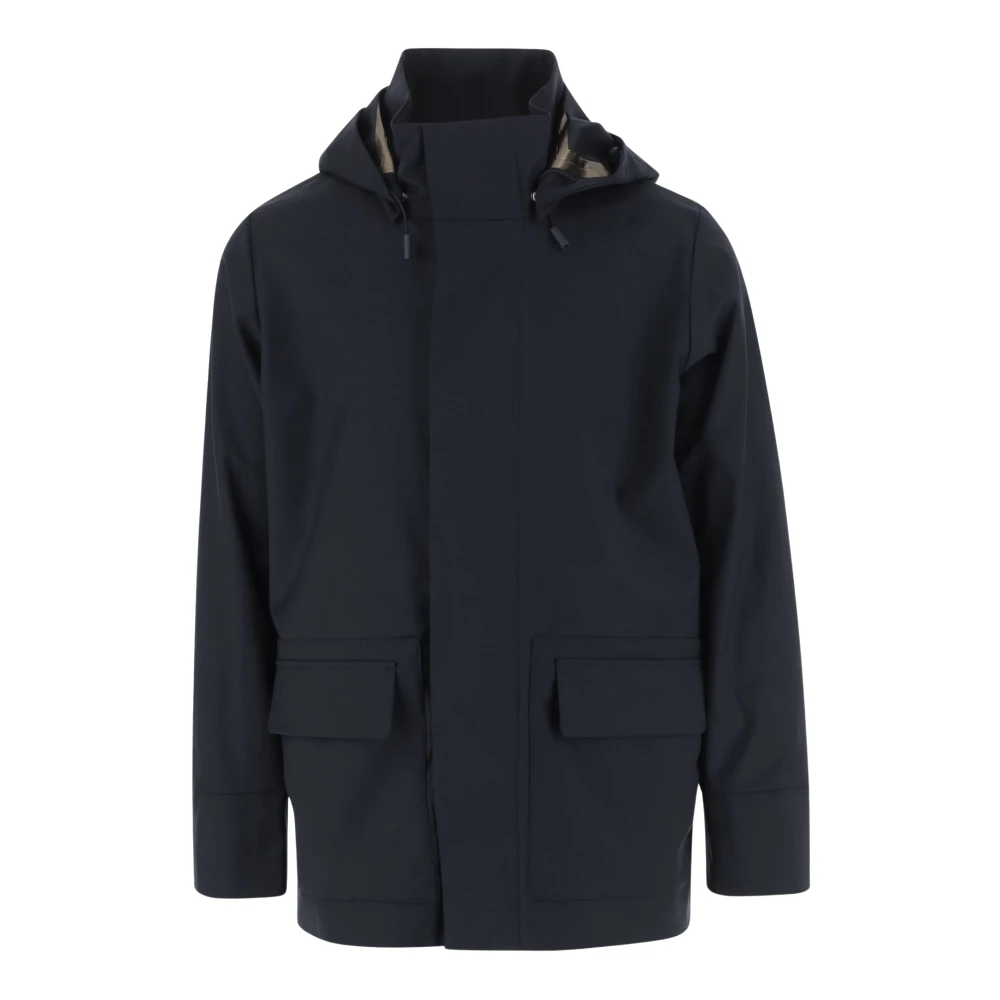 K-way Marineblauwe Wollen Jas met Capuchon Blue Heren