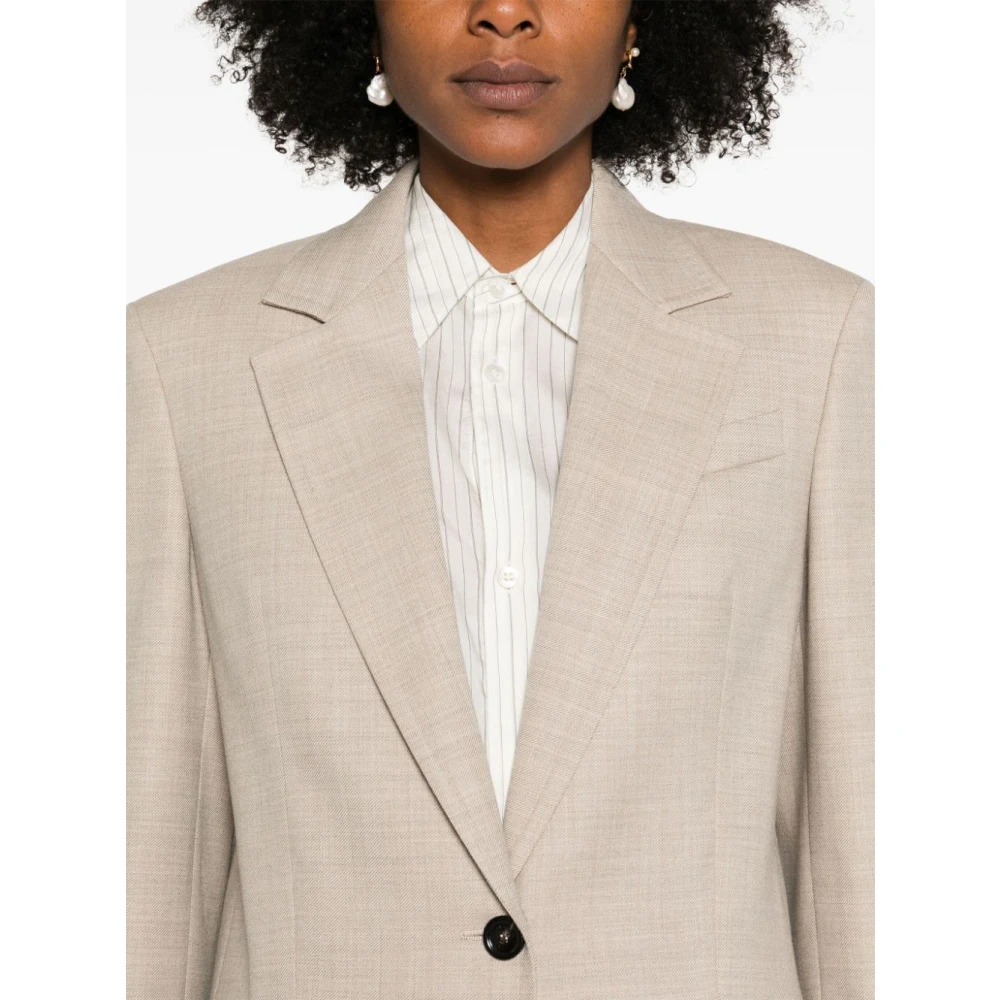 Max Mara Beige Wollen Blazer met Inkeping Revers Beige Dames