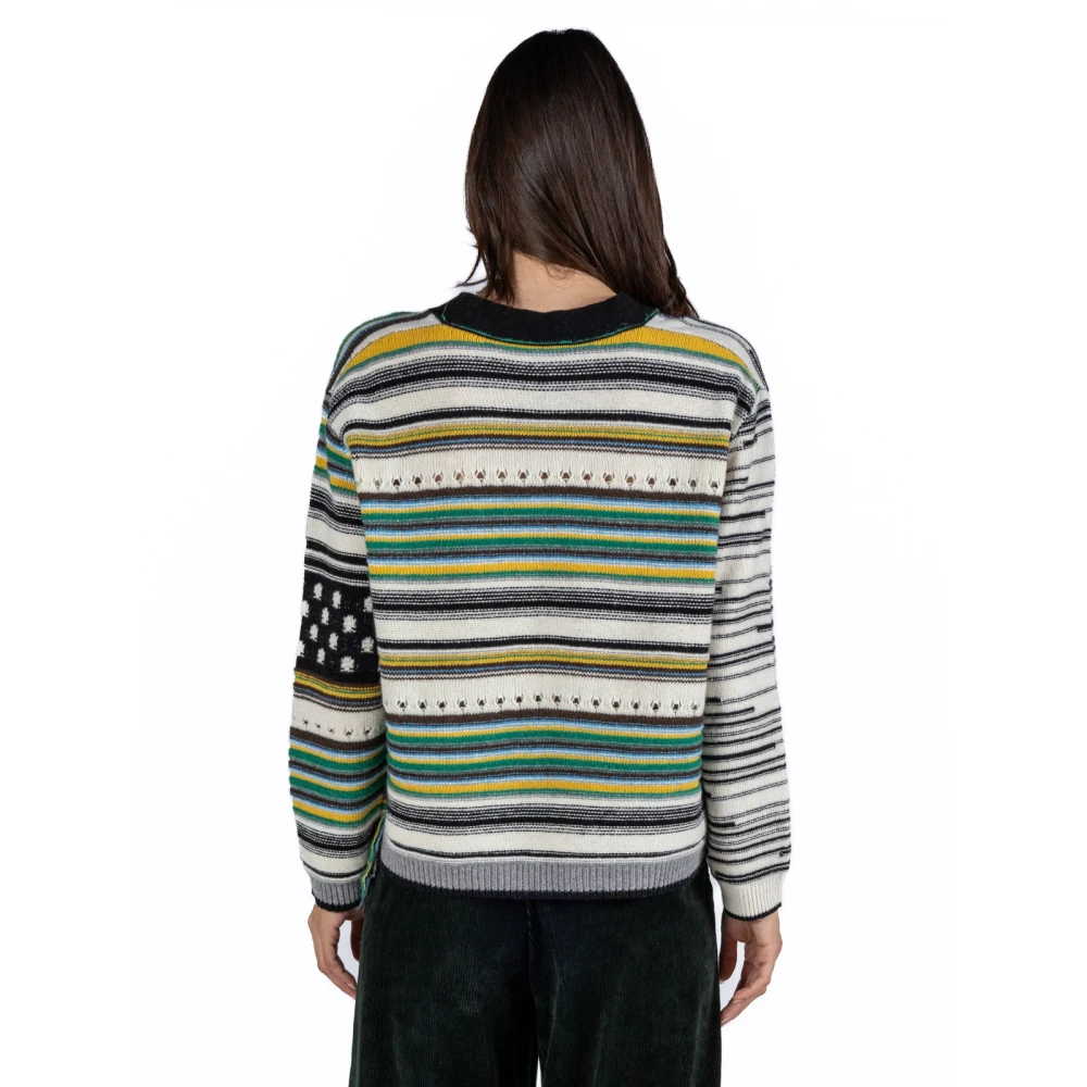 Phisique du Role Multicolor Jacquard Gebreide Trui met V-hals Multicolor Dames