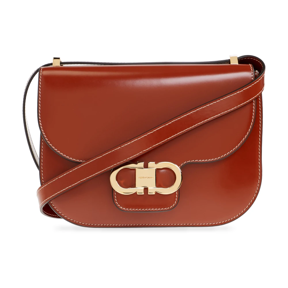 Ferragamo Donna Marrone Borsa A Tracolla Double Gancio