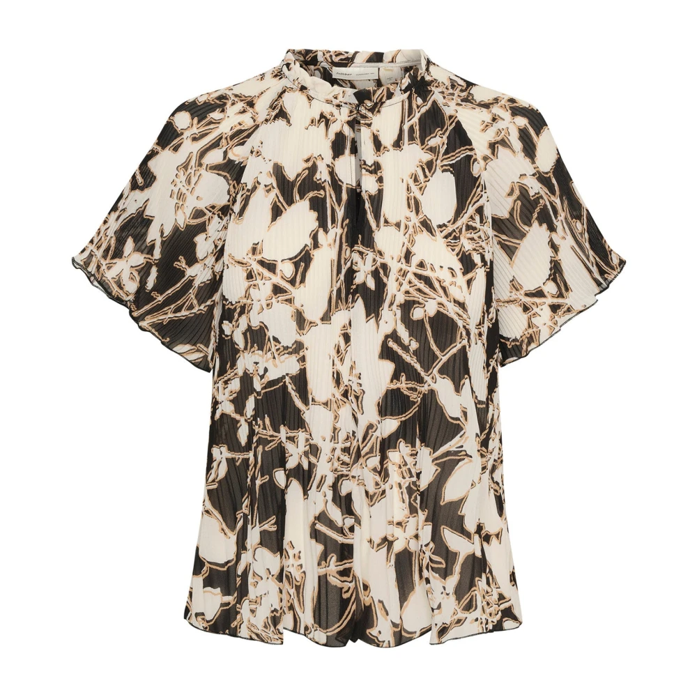 Inwear Multicolor Blouses, Female, 2XS, Black Silhouette Flowers Top Blouse