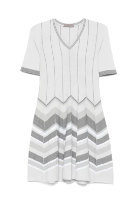 Metallic Chevron-Stickad Mini Klänning