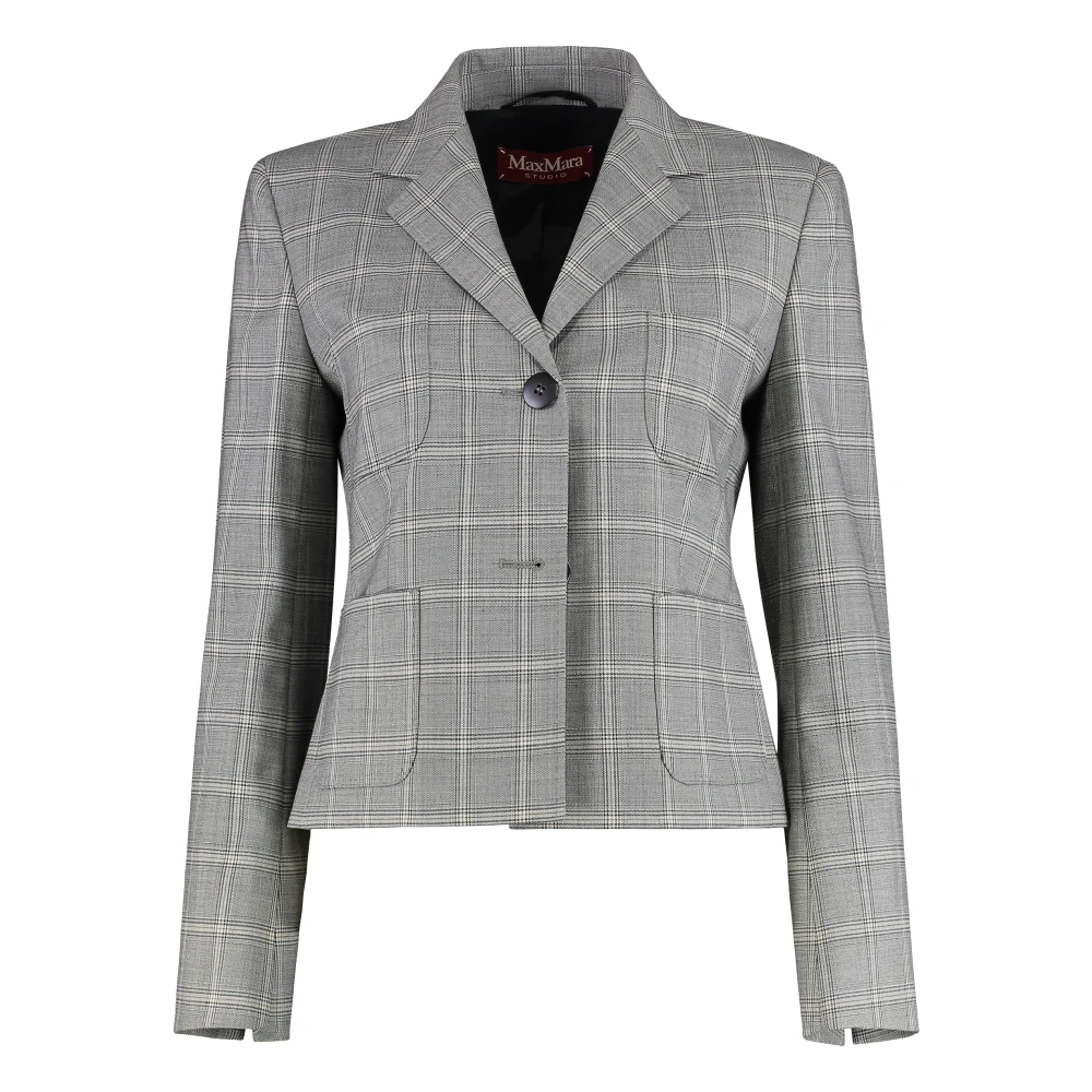 Max Mara Studio Gray Manto Single-Breasted Two-Button Jacket - Female - Blazers - 2XS - Jackets