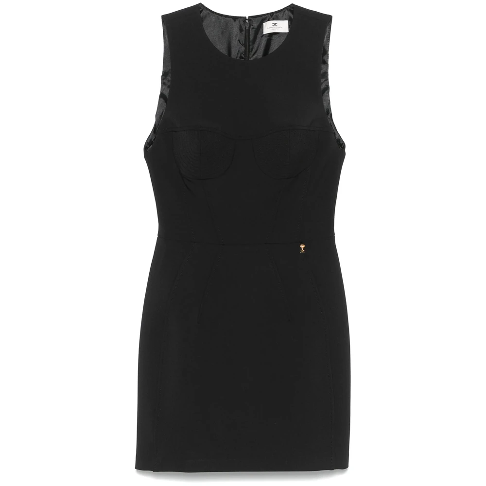 Elisabetta Franchi Zwarte Jurk met Ronde Hals en Dartdetails Black Dames