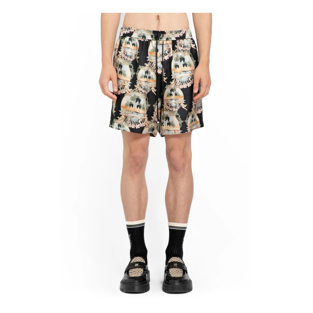 Amiri Palm Print Zijden Shorts Black Heren