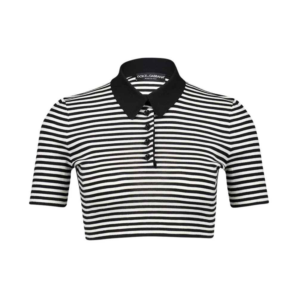 Dolce & Gabbana Women's Black Striped Wool Polo Shirt
