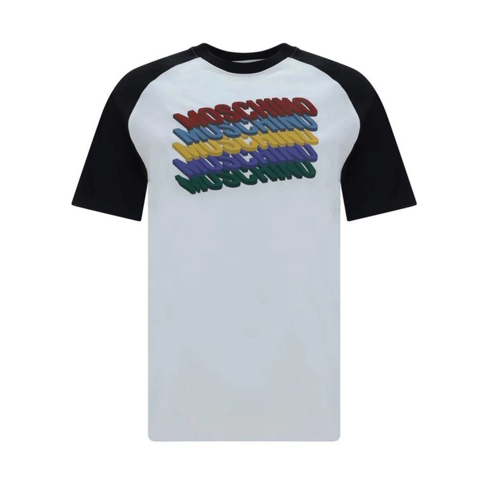 Moschino Multicolor Monogram Katoenen T-shirt Regular Fit White Heren