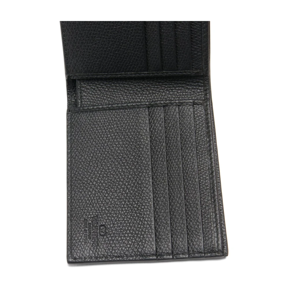Valentino Garavani Zwarte Pebble Lederen Bi-Fold Portemonnee Black Heren