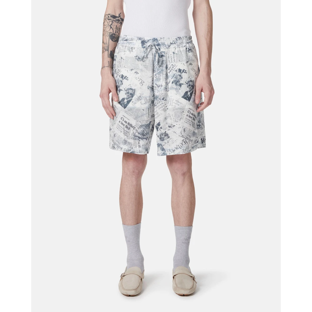 Iceberg Comfort fit Bermuda shorts in een linnen en katoenmix blauwe achtergrond Blue Heren