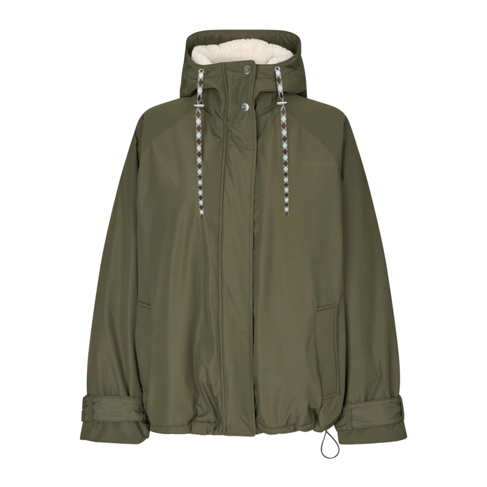 Lollys Laundry Donkergroene jas met capuchon en zakken Green Dames