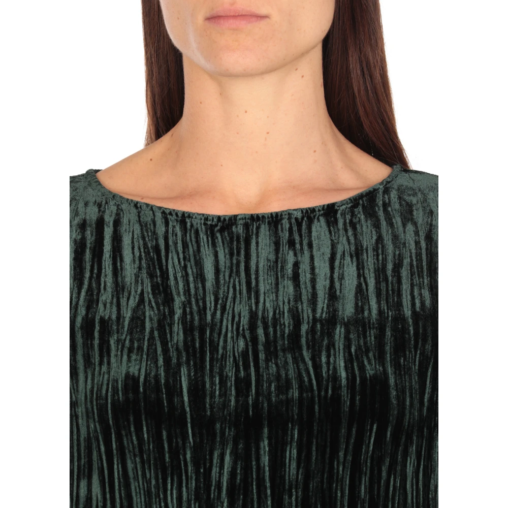 Antonelli Firenze Groene Velvet Sweater Ronde Hals Lange Mouwen Green Dames
