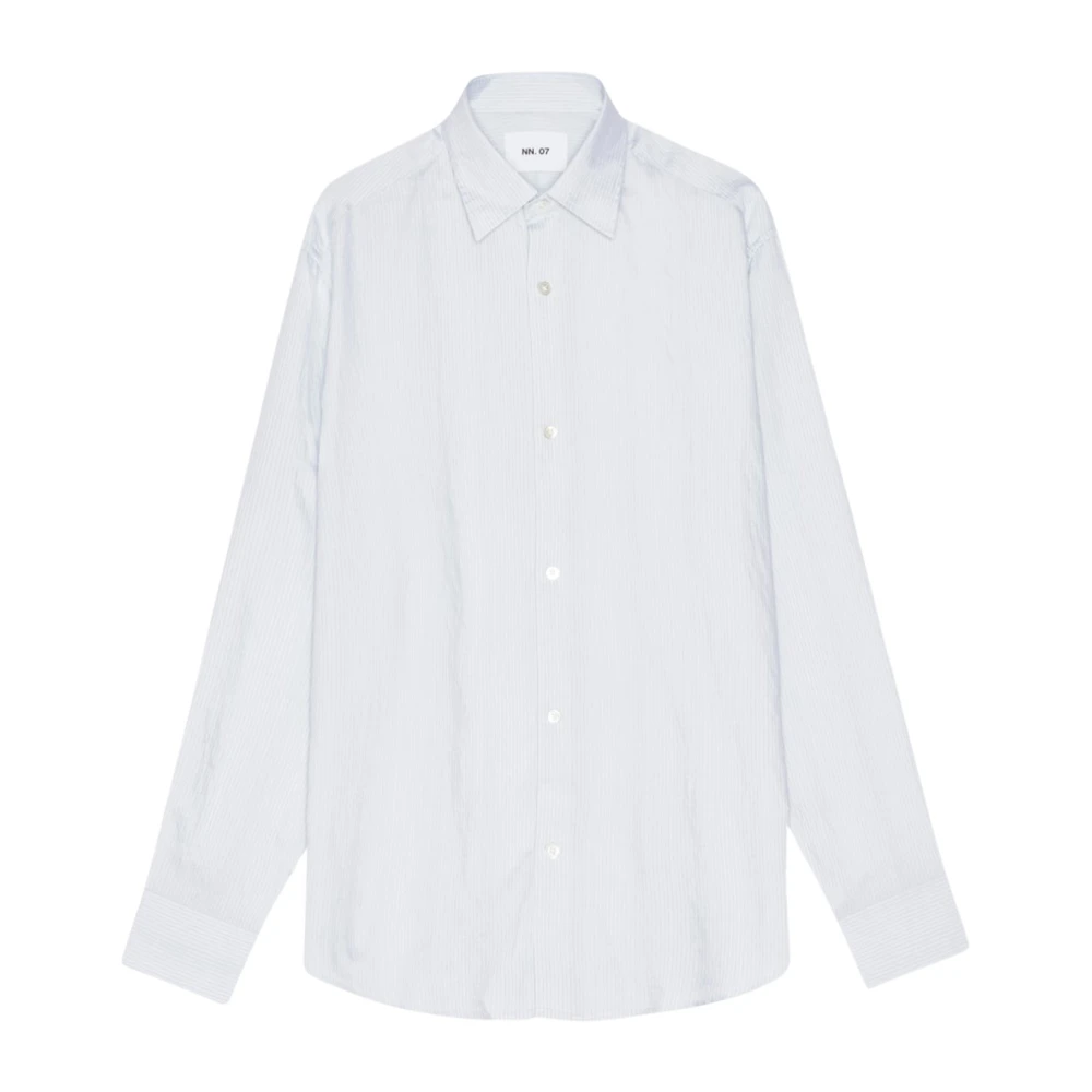 Nn07 Groen Gestreept Twill Overhemd met Bedrukte Artwork White Heren