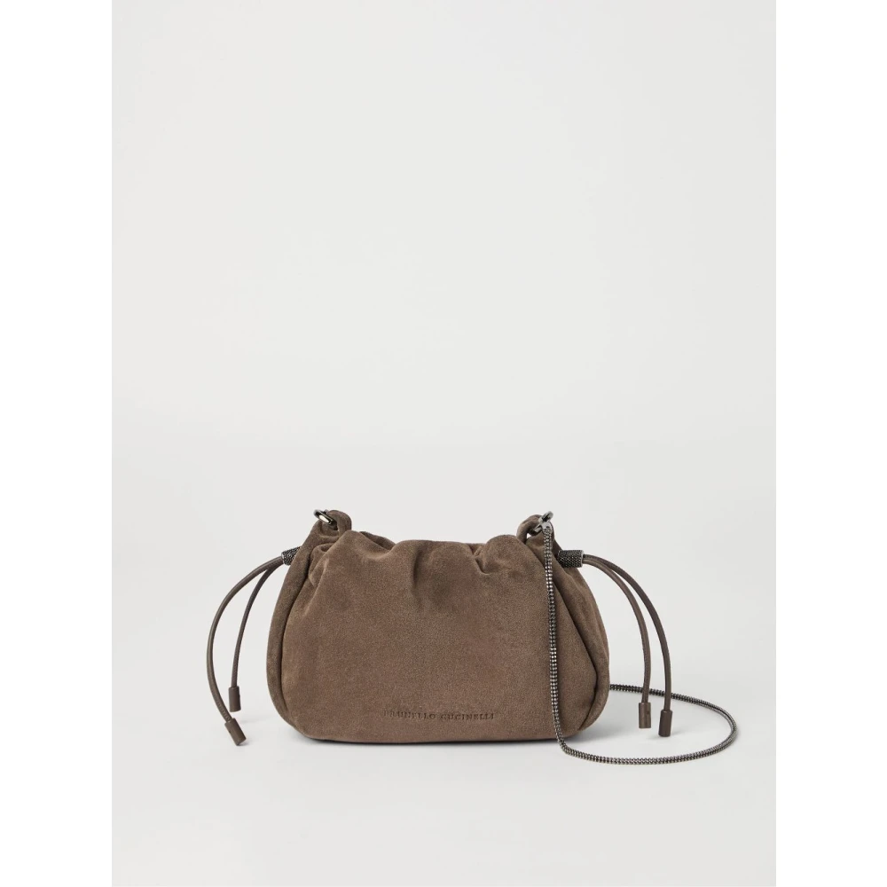 BRUNELLO CUCINELLI Taupe Bruine Trekkoord Schoudertas Brown Dames