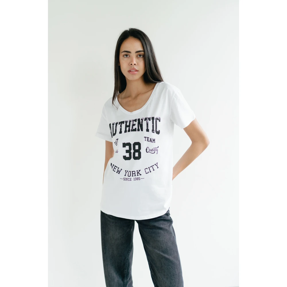 American Dreams Authentieke katoenen T-shirt met grafische print White Dames