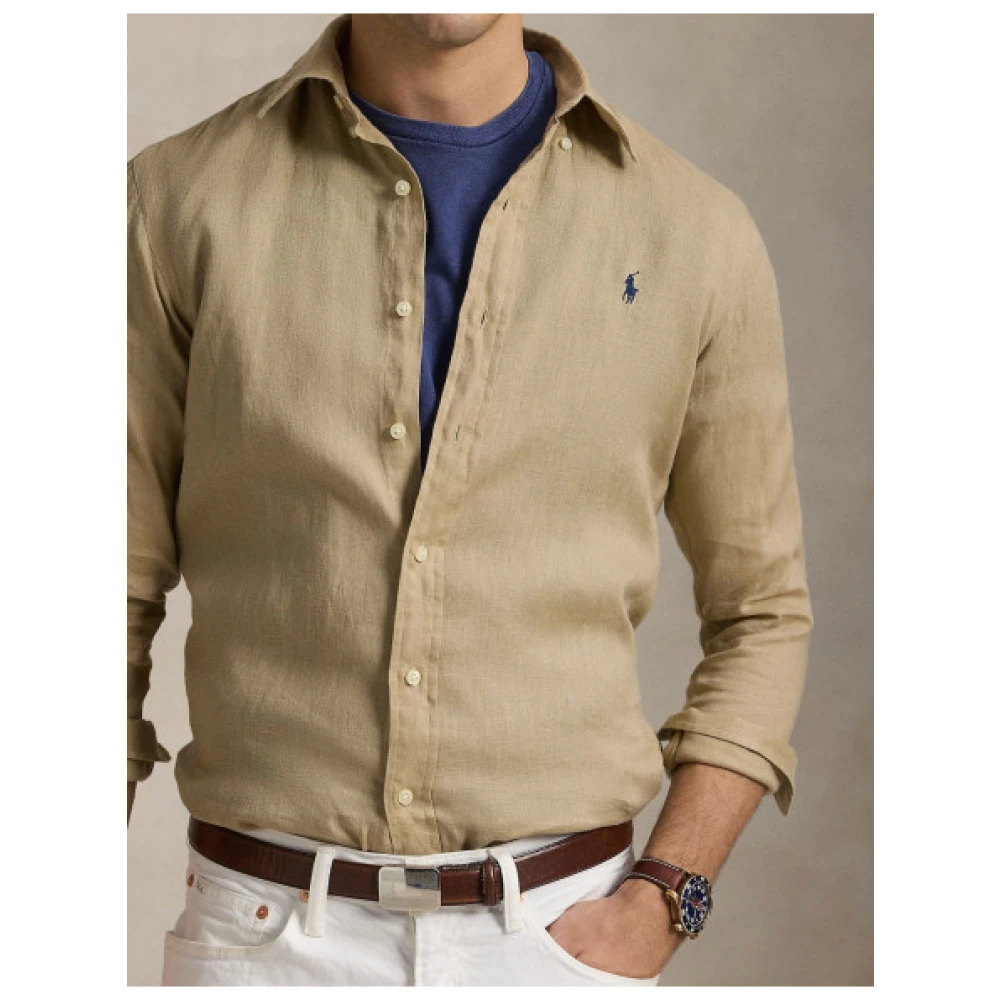 Polo Ralph Lauren Aangepaste Linnen Overhemd Beige Heren