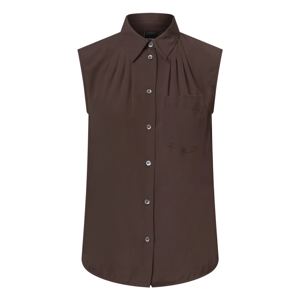 Pinko Mouwloze Shirt Top met Geborduurde Zak Brown Dames
