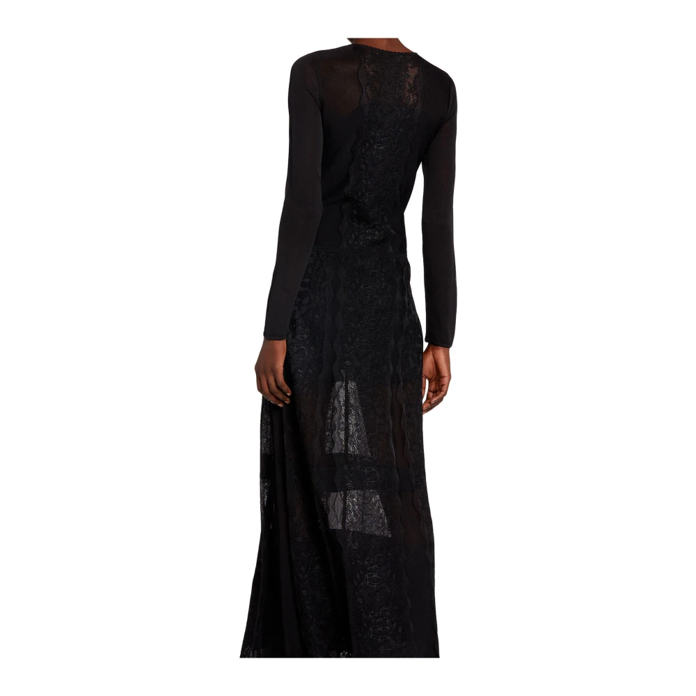 Roberto Cavalli Kanten Maxi Jurk met Ronde Hals Black Dames