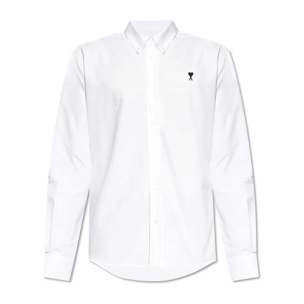 Ami Paris Herr Vit Skjortor L, Bomull, Bomullsskjorta Med Logotyp