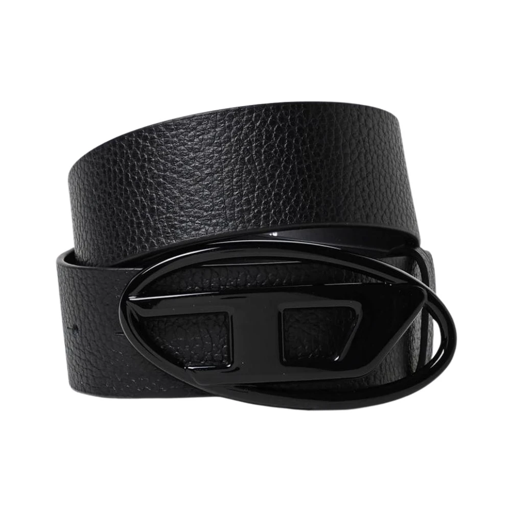 Diesel Men's Black Oval Buckle Leather Belt - Belts - 90 Cm - Accessories