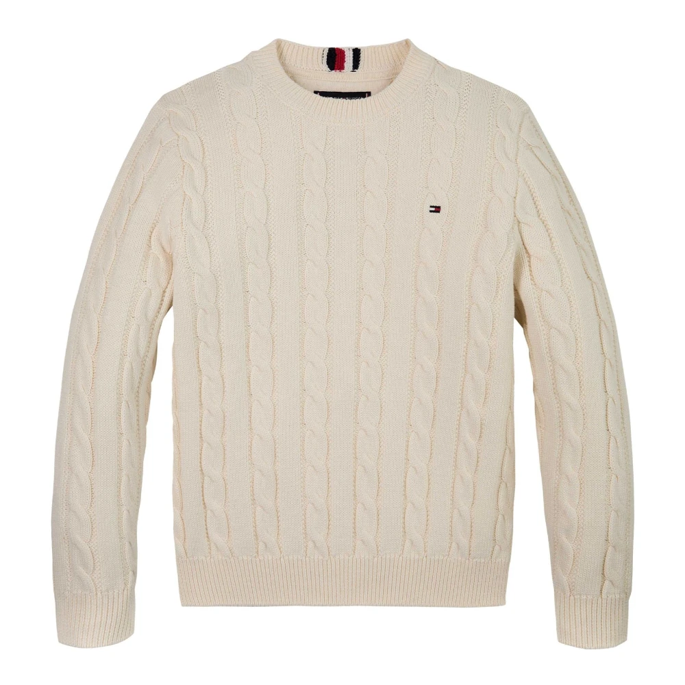 Tommy Hilfiger Flätad Stickad Tröja med Broderi Beige, Pojke